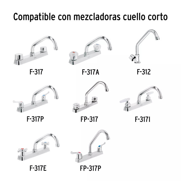 Cuello corto para mezcladora de fregadero, cromo, BASIC