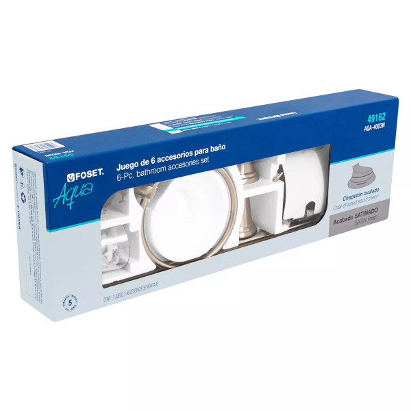 Juego de 6 accesorios p/baño satín chapetón ovalado, AQUA