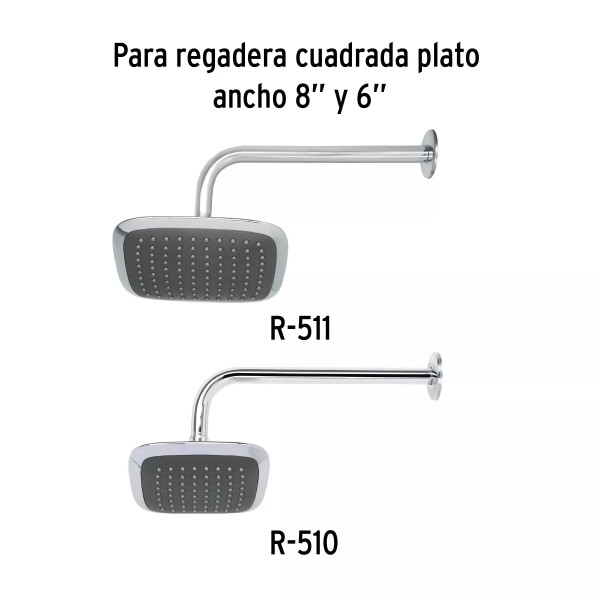 Brazo recto con chapetón para regadera, 30 cm, cromo, FOSET