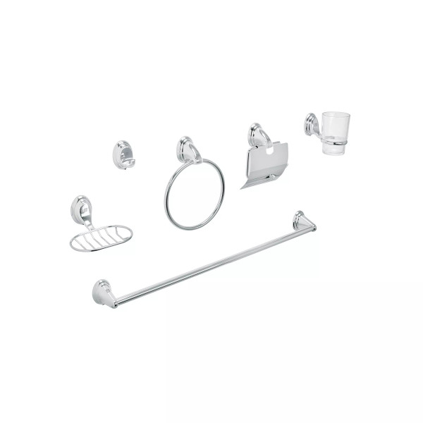 Juego de 6 accesorios p/baño cromo chapetón ovalado, AQUA