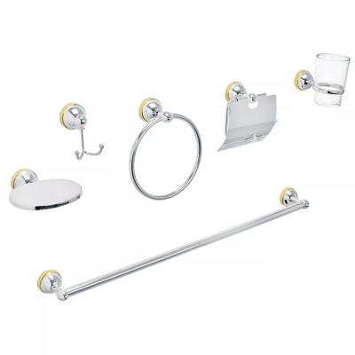 Juego 6 acc. p/baño cromo-oro chapetón redondo chico, AQUA