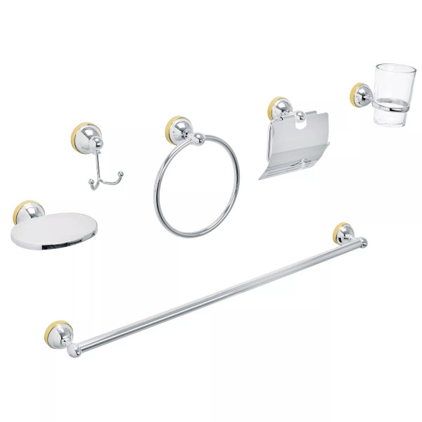 Juego 6 acc. p/baño cromo-oro chapetón redondo chico, AQUA