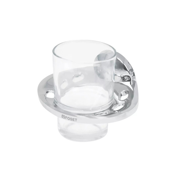 Portavaso cepillero metálico con vaso de vidrio, FOSET AQUA
