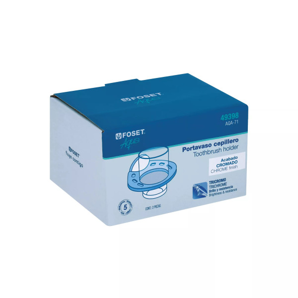 Portavaso cepillero metálico con vaso de vidrio, FOSET AQUA