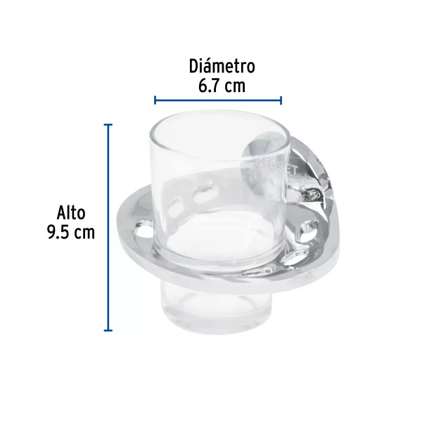 Portavaso cepillero metálico con vaso de vidrio, FOSET AQUA