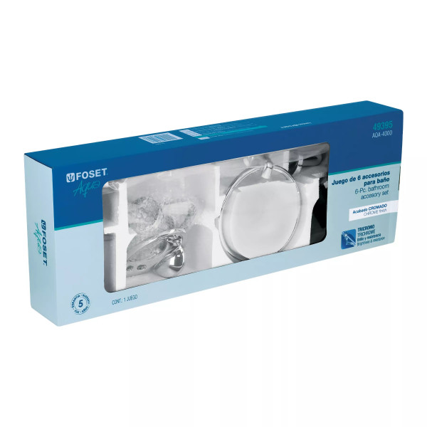 Juego de 6 accesorios para baño metálicos, FOSET AQUA