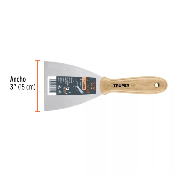 Espátula Rígida 3' Con Mango De Madera, Truper | Espátulas y Similares