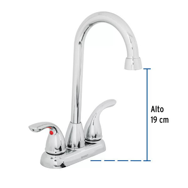 Mezcladora 4" cuello tipo bar para lavabo, FOSET AERO