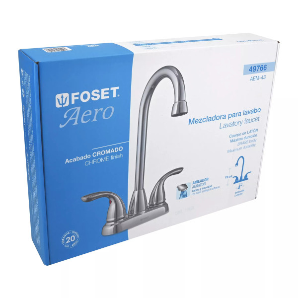 Mezcladora 4" cuello tipo bar para lavabo, FOSET AERO