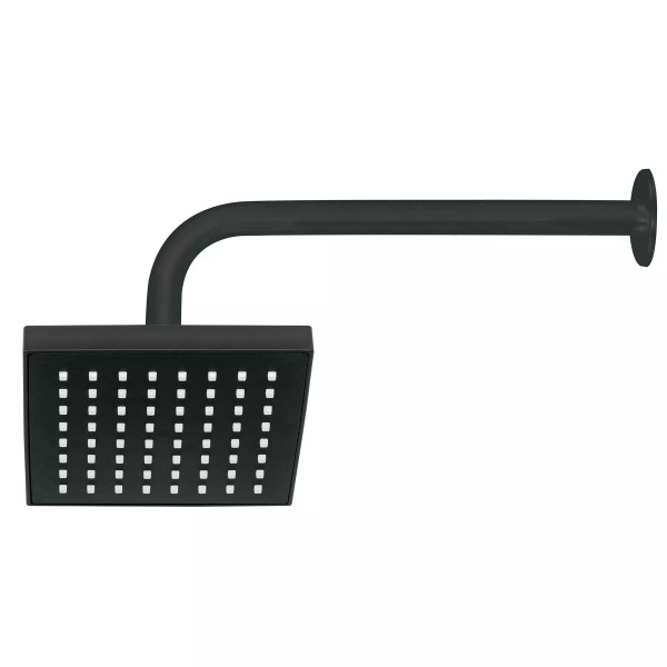 Regadera cuadrada 6", ABS, con brazo y chapetón, negro, AQUA