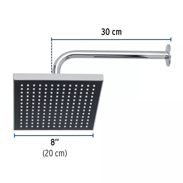 ‣ Regadera cuadrada 8" ABS cromo, con brazo y chapetón | Foset