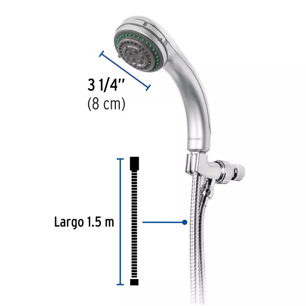 Regadera de teléfono 3-1/4", 5 funciones, con soporte, AQUA