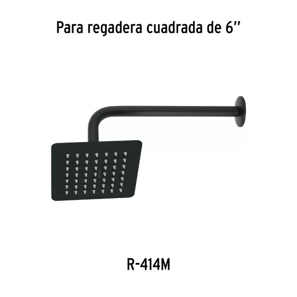 Regadera cuadrada 6", acero inox, sin brazo, negro, TÚBIG