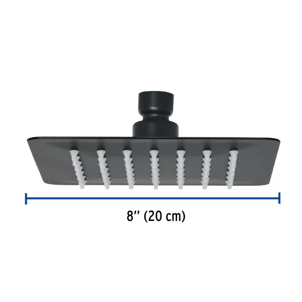 Regadera cuadrada 6", acero inox, sin brazo, negro, TÚBIG
