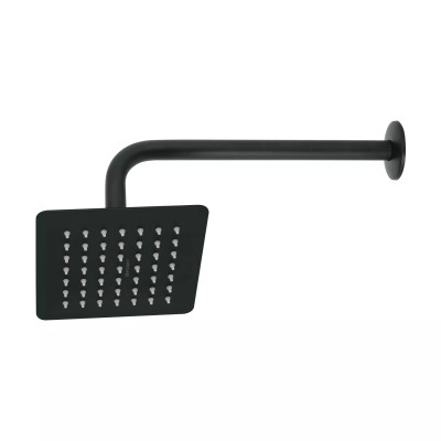 Regadera cuadrada 6", acero inox, con brazo, negro, TÚBIG