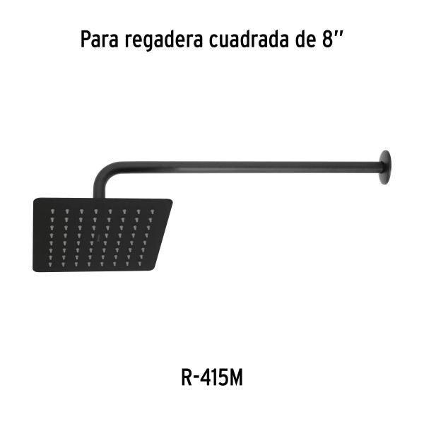 Regadera cuadrada 8", acero inox, sin brazo, negro, TÚBIG