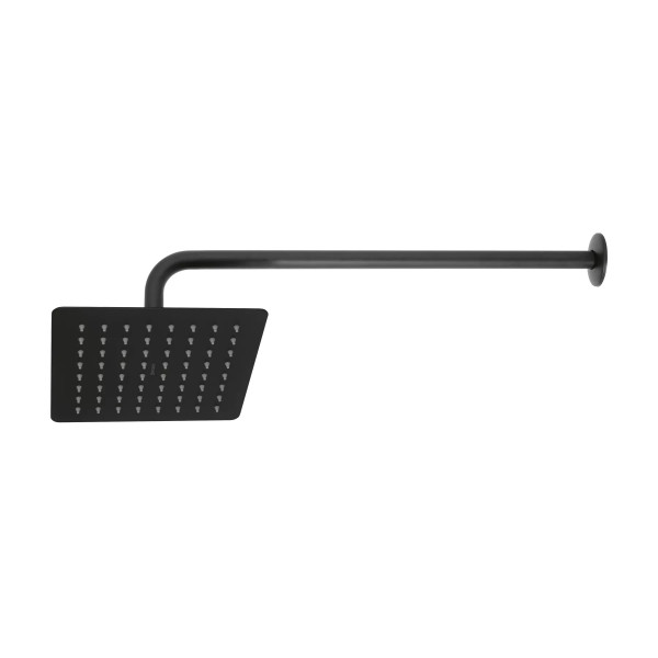 Regadera cuadrada 8", acero inox, con brazo, negro, TÚBIG