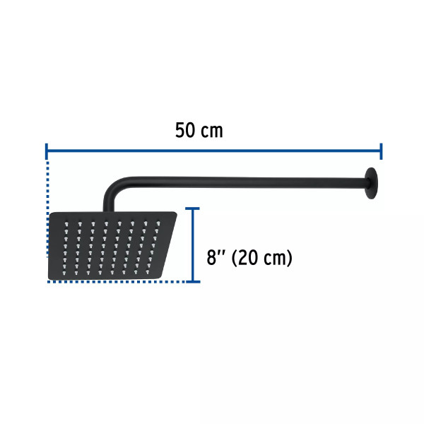 ‣ Regadera cuadrada 8" inox, brazo negro, TÚBIG | Foset