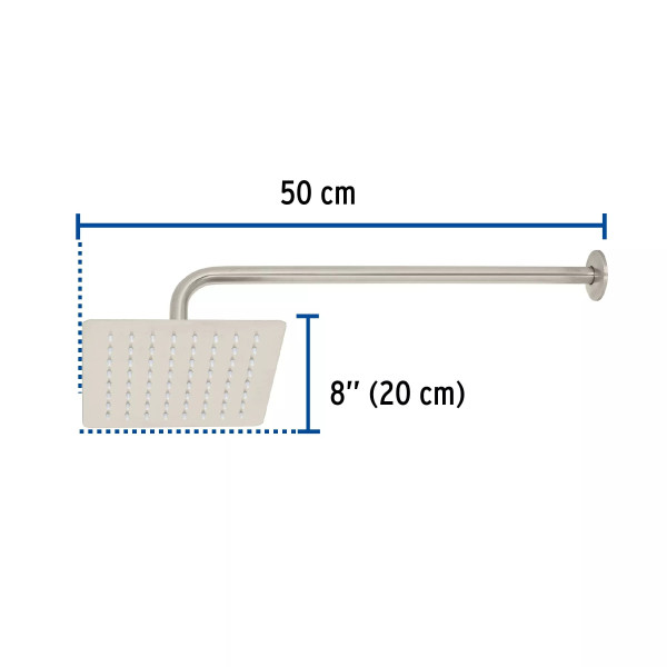 ‣ Regadera cuadrada 8" acero inox satín, TÚBIG | Foset