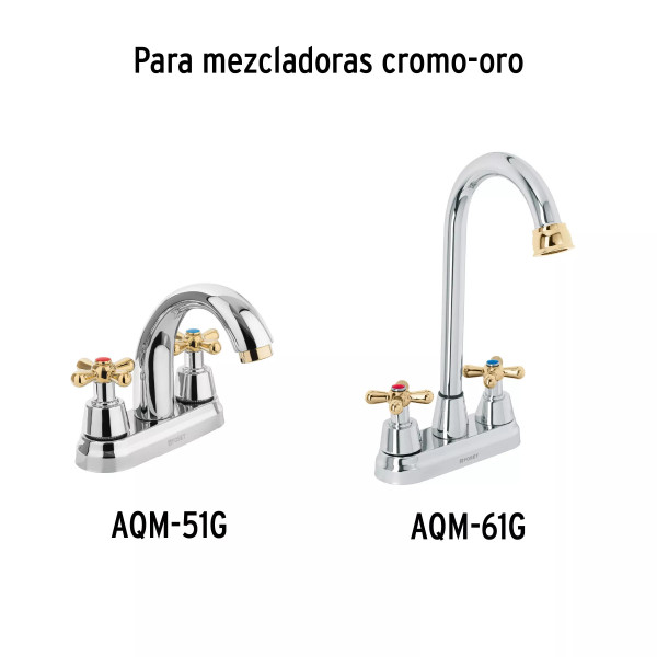 Juego de manerales de cruceta p/lavfregadero,cromo oro AQUA