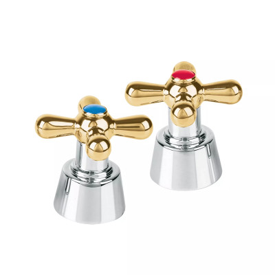 Juego de manerales de cruceta p/lavfregadero,cromo oro AQUA