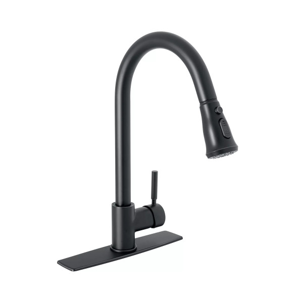 Monomando para fregadero,cuello extraible,negro mate TÚBIG