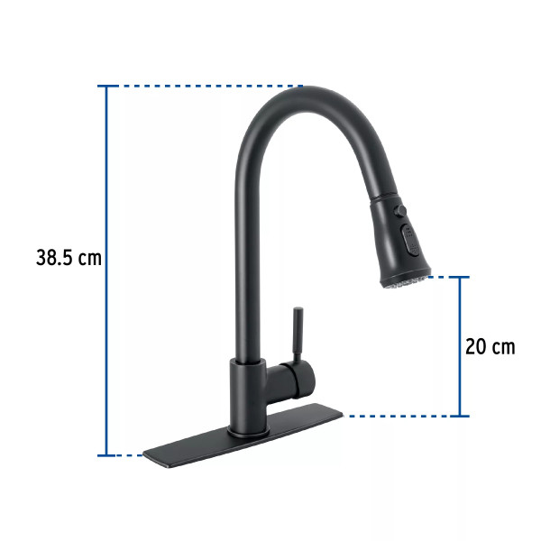 Monomando para fregadero,cuello extraible,negro mate TÚBIG