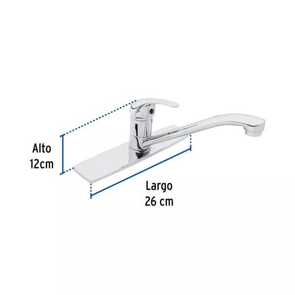 Monomando fregadero cromo, cuello recto, AQUA