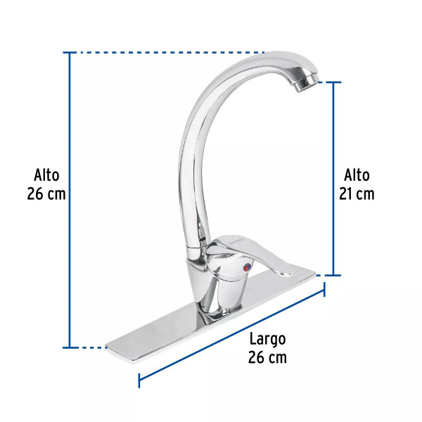 Monomando fregadero cromo, cuello curvo, AQUA