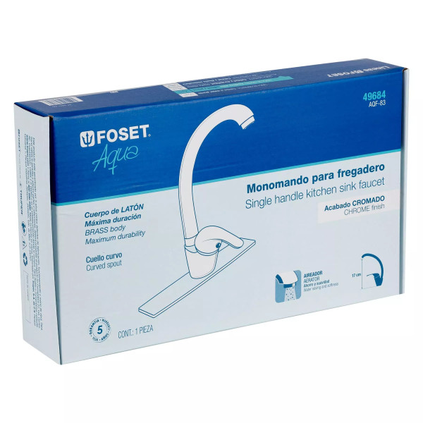 Monomando fregadero cromo, cuello curvo, AQUA