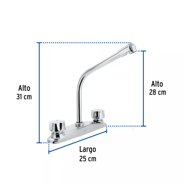 Mezcladora fregadero 8" cromo, cuello cobra, hexagonal, AQUA
