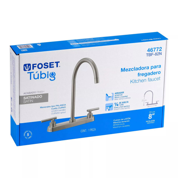 Mezcladora para fregadero, manerales palanca, satín, TÚBIG