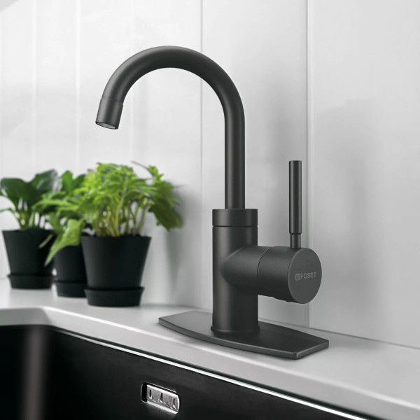 Monomando corto para lavabo, negro mate, FOSET TÚBIG