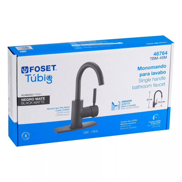 Monomando corto para lavabo, negro mate, FOSET TÚBIG