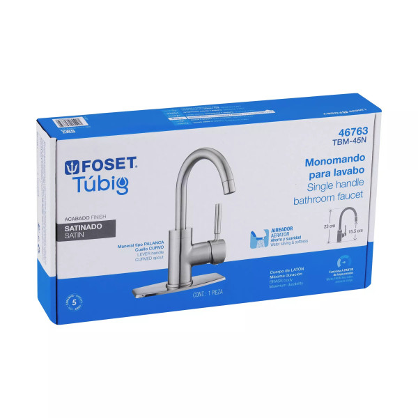 Monomando corto para lavabo, satín, FOSET TÚBIG
