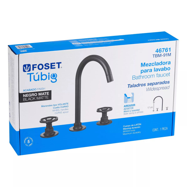 Mezcladora p/lavabo,taladros separados,redondos,negro TÚBIG