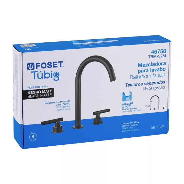 Mezcladora p/lavabo,taladros separados,palanca,negro TÚBIG