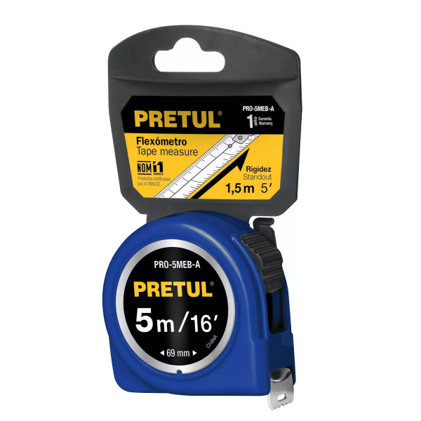 Flexómetro Azul 5 M Cinta 19 Mm, En Tarjeta, Pretul | Flexómetros / Cintas Metricas Ferreterias Ferretodo