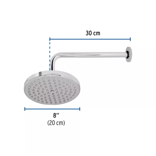 Regadera cromo 8" plato redondo, con brazo, FOSET ELEMENT
