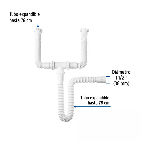 Céspol flexible doble para fregadero, polipropileno, 1-1/2"