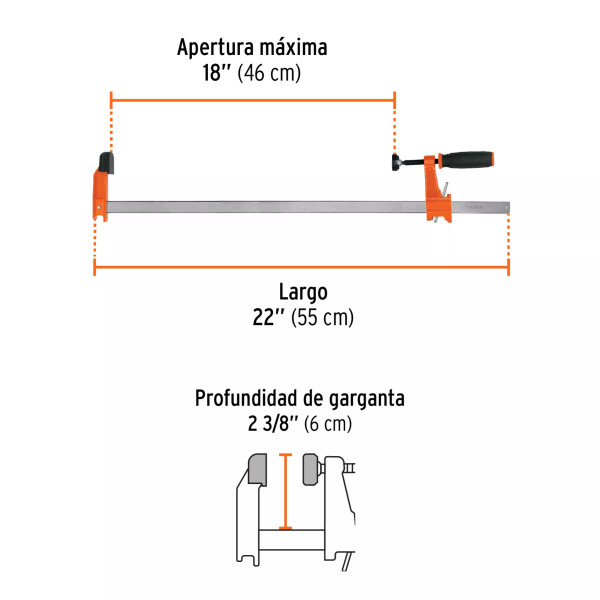 Prensa rápida tipo "F" 18", uso ligero, Truper