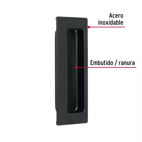 Jaladera de embutir cuadrada acabado negro, HERMEX