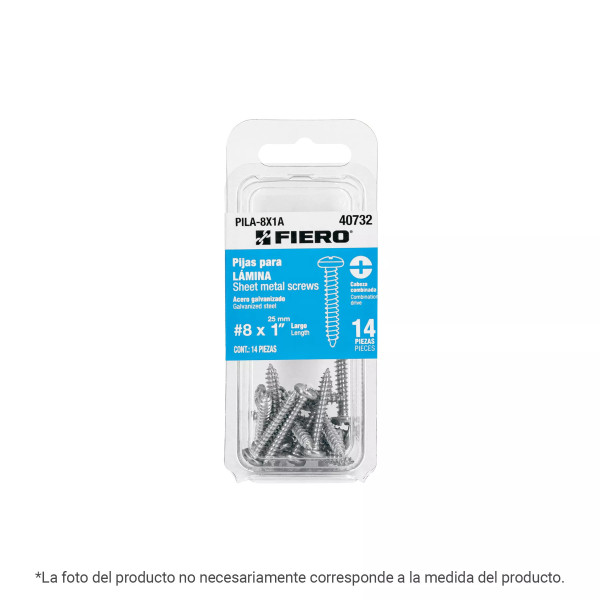 Blíster con 8 pijas para lámina, No.8 x 2", FIERO