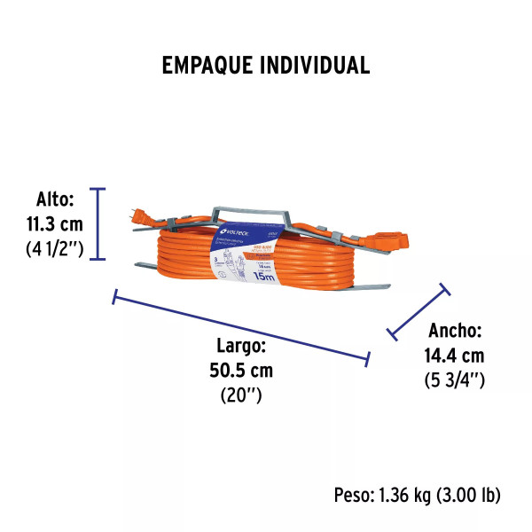 Extensión eléctrica de uso rudo 15 m 2x16 AWG, Volteck