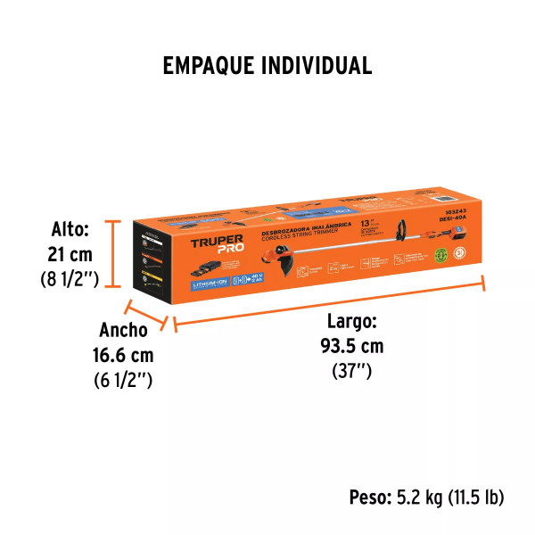 ‣ Desbrozadora 40V 2 baterías 2Ah, cargador dual | Truper