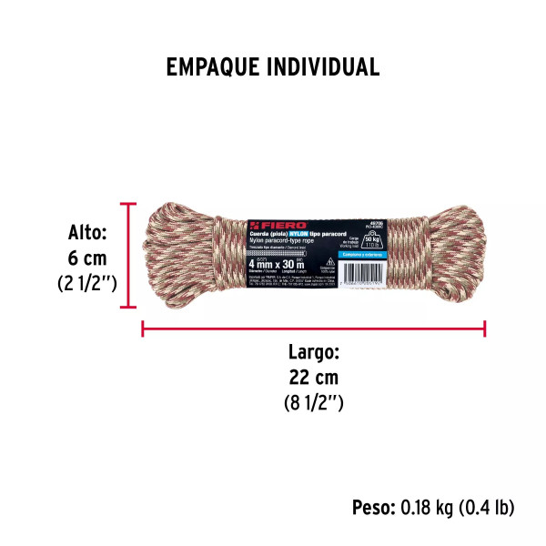Piola de nylon paracord de 4mm x 30m camo, madeja, FIERO