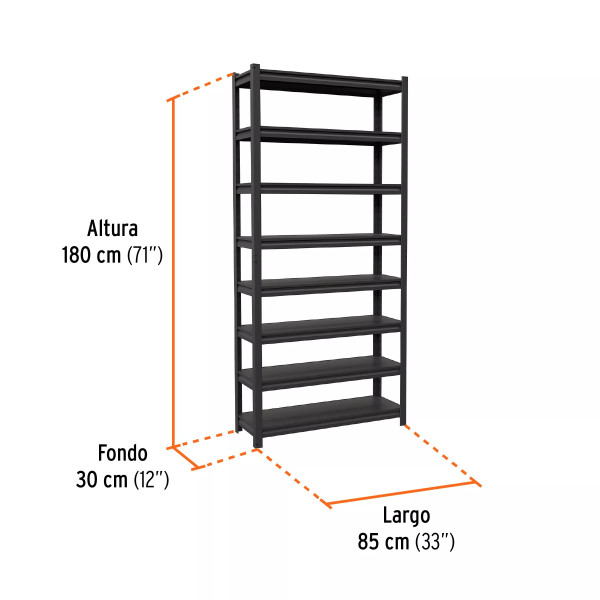 Estante metálico 8 repisas capacidad 80 Kg,180x30x85, TRUPER