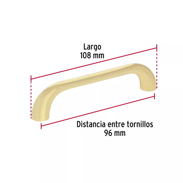 Jaladera de 96mm, línea Cádiz, latón brillante, HERMEX