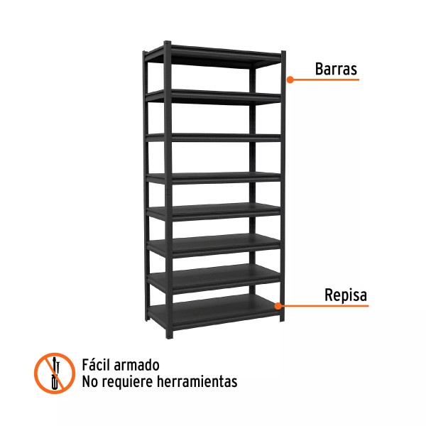 Estante metálico 8 repisas capacidad 80 Kg,180x45x85, TRUPERZ