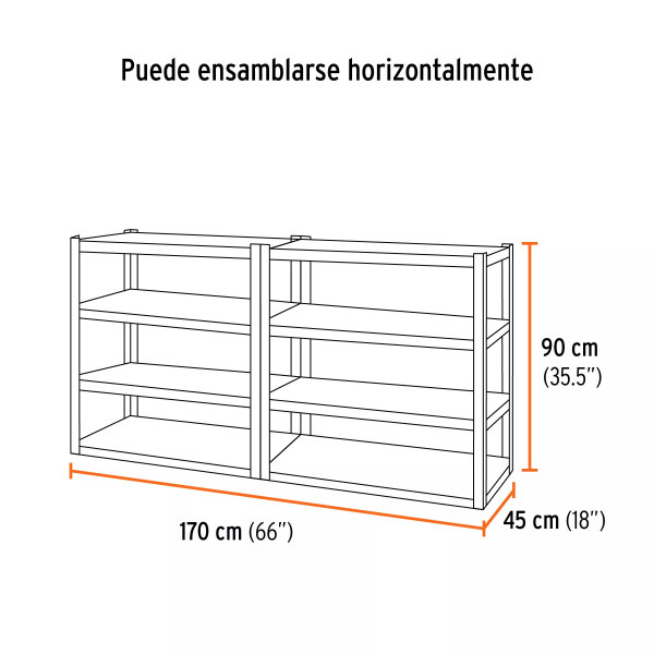 Estante metálico 8 repisas capacidad 80 Kg,180x45x85, Truper